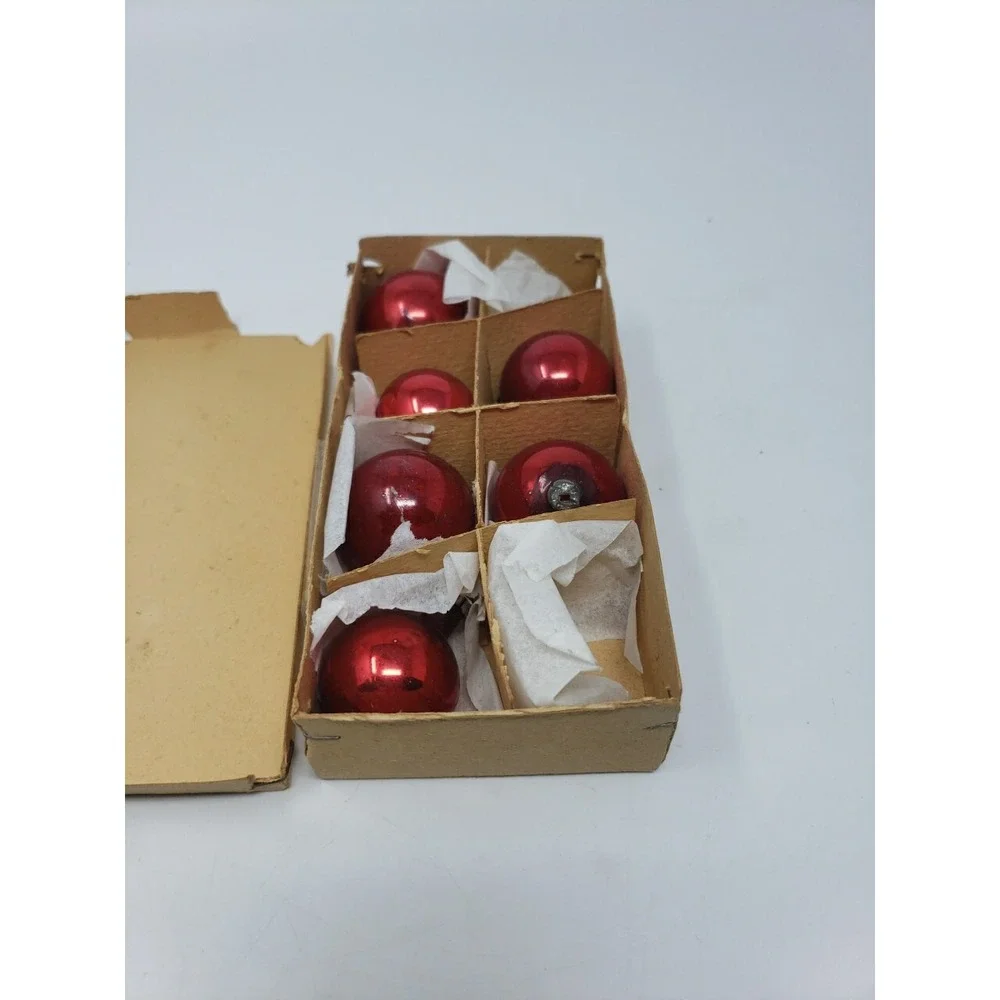 Vintage Set of 6 George Franke Sons Co Glass Christmas Tree Ornaments Red Ball